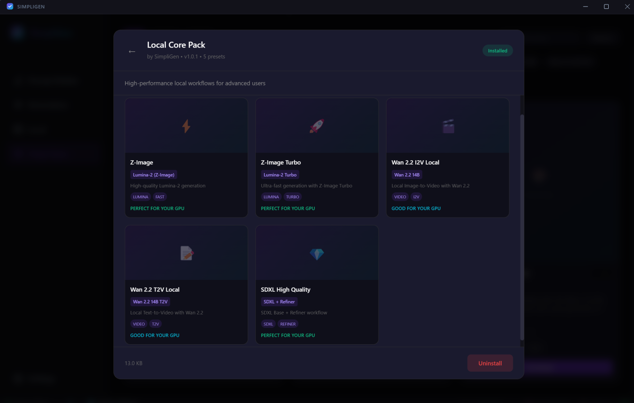 SimpliGen — local core pack